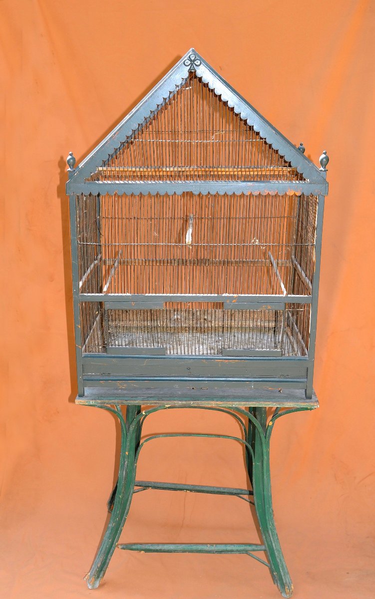 Grande Cage en Bois sur Table vers 1900-photo-2