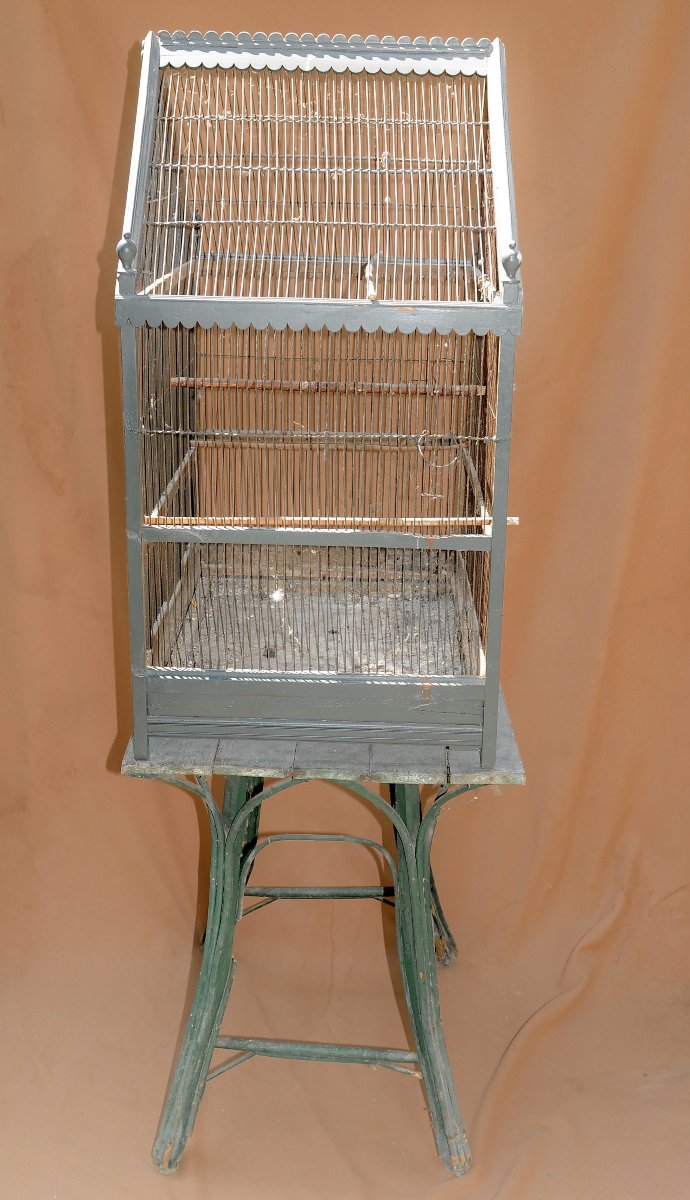 Grande Cage en Bois sur Table vers 1900-photo-4