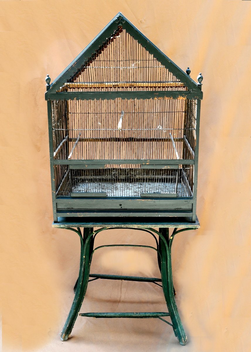Grande Cage en Bois sur Table vers 1900