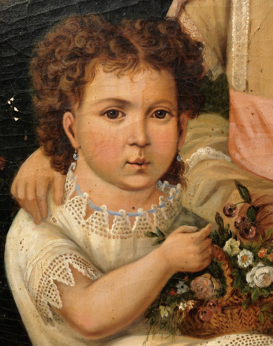 Désiré Chirac, "the Two Sisters," Large Oil On Canvas, Circa 1850-photo-3