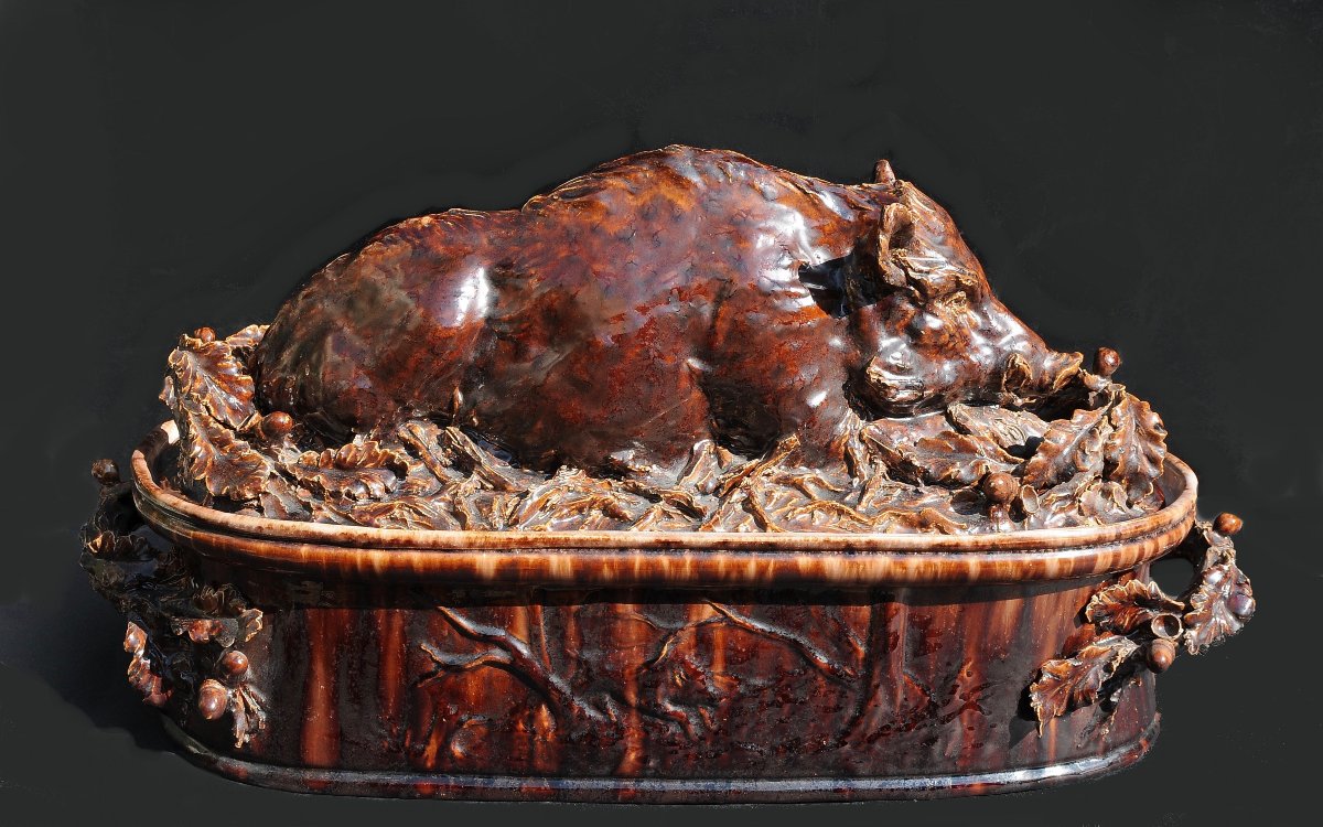 Jean Paul Gourdon, "wild Boar Terrine," Large Glazed Terracotta-photo-3