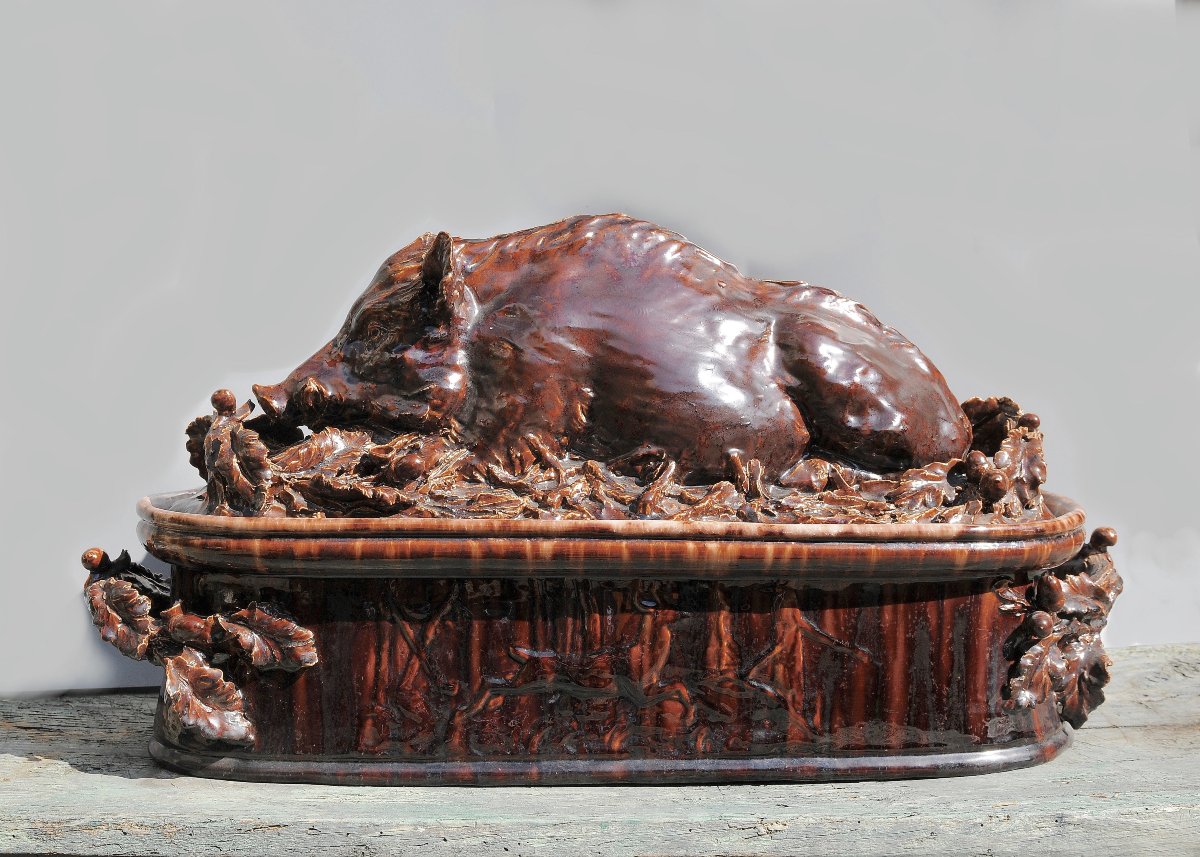 Jean Paul Gourdon, "wild Boar Terrine," Large Glazed Terracotta-photo-4