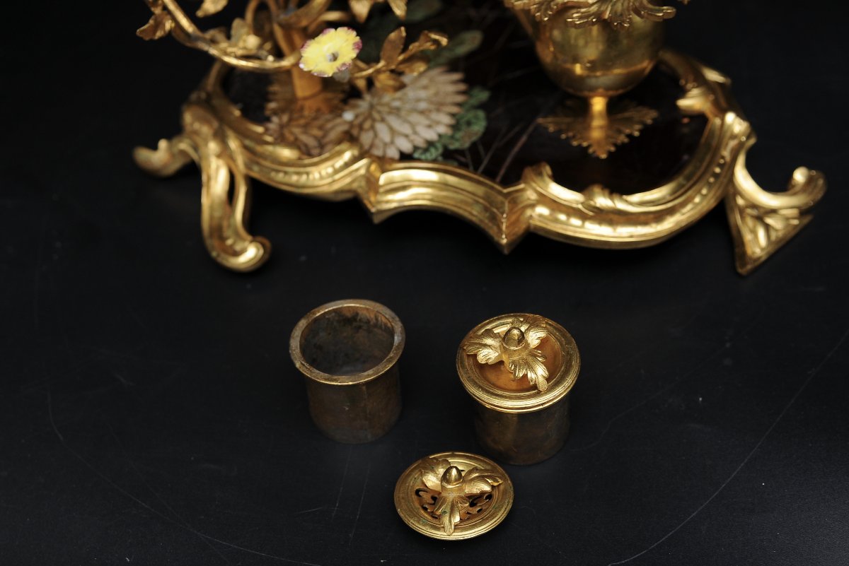 Louis XV Inkwell In Gilded Bronze, Lacquer, And Porcelain-photo-6