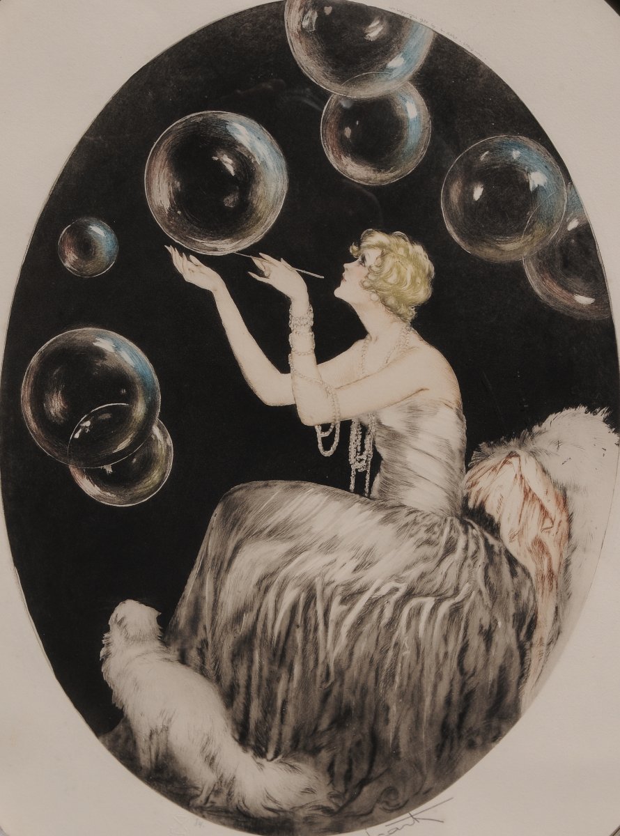 Louis Icart, "les Bulles," Etching And Aquatint, 1930, Signed And Numbered 84-photo-2