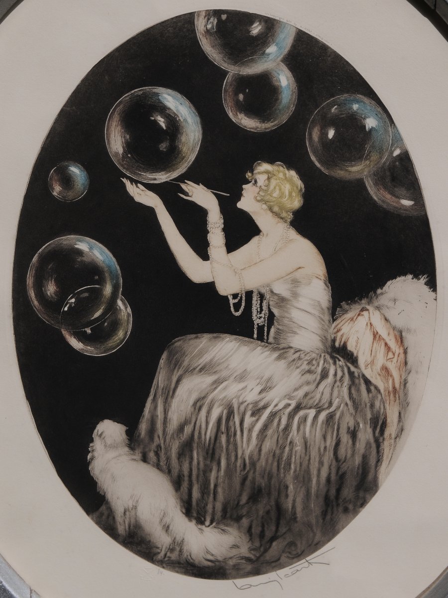 Louis Icart, "les Bulles," Etching And Aquatint, 1930, Signed And Numbered 84-photo-3
