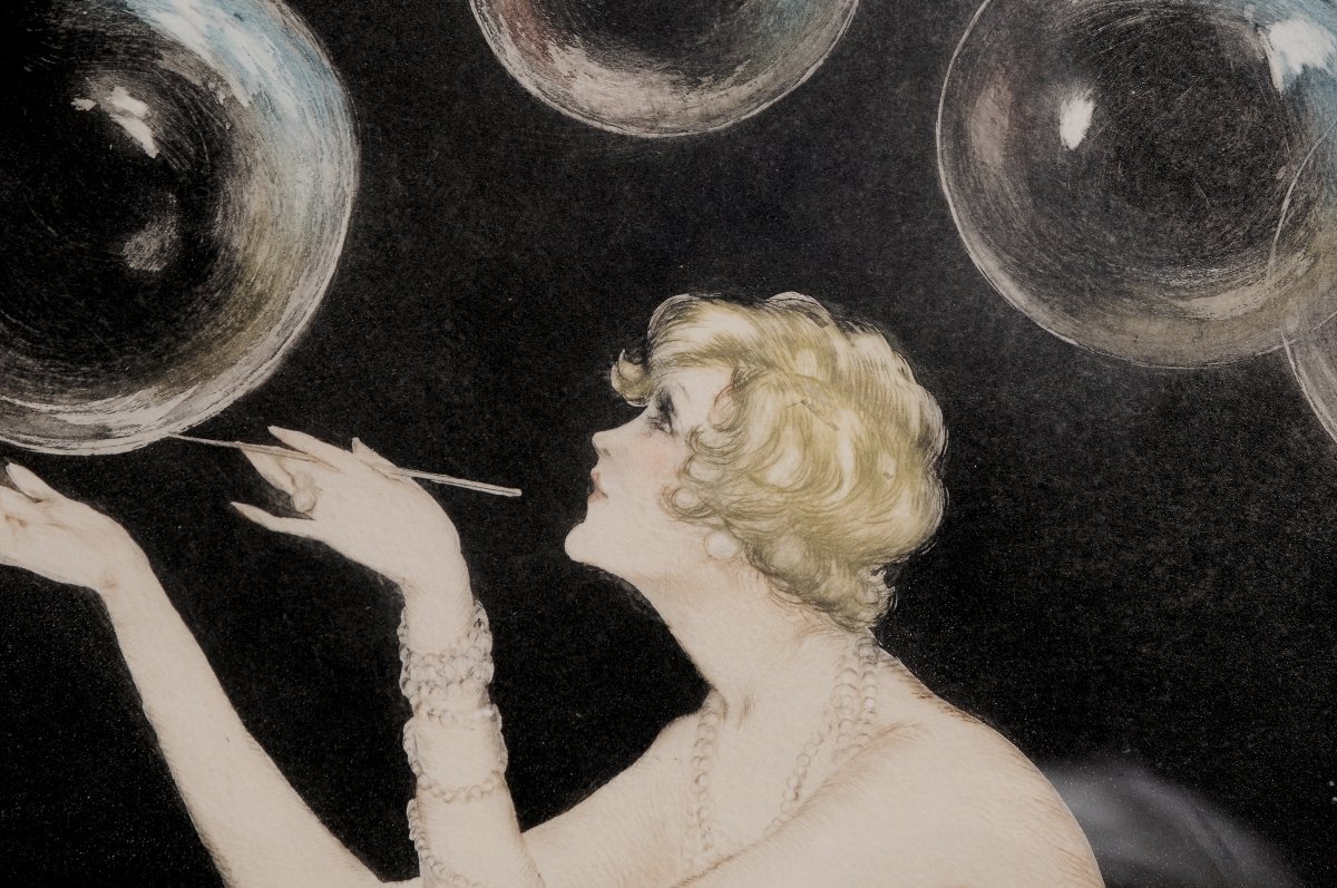 Louis Icart, "les Bulles," Etching And Aquatint, 1930, Signed And Numbered 84-photo-4