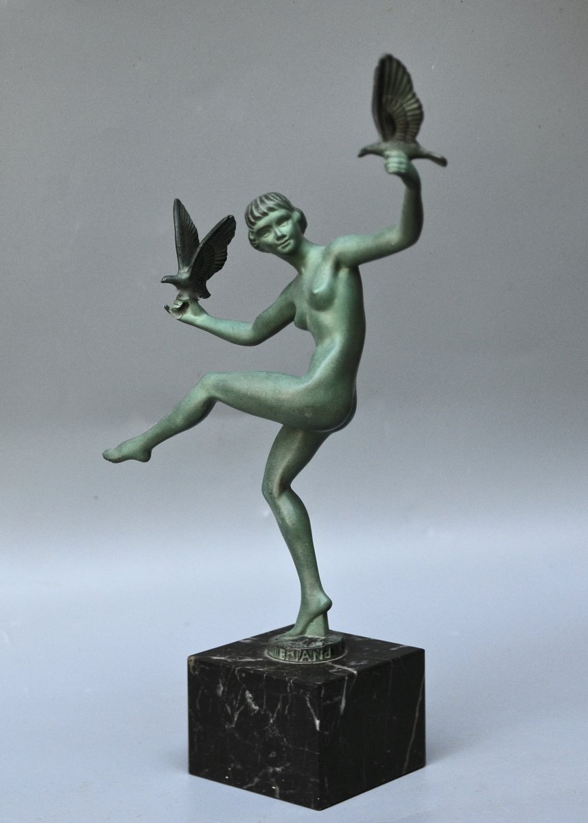 Marcel Bouraine, Atelier Le Verrier, “the Dancer With Doves,” Artistic Cast Iron, Circa 1925-photo-2