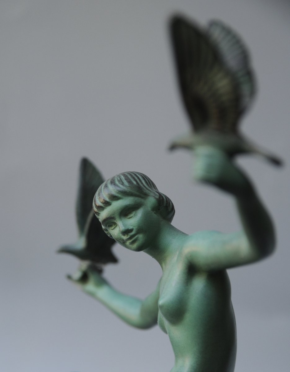 Marcel Bouraine, Atelier Le Verrier, “the Dancer With Doves,” Artistic Cast Iron, Circa 1925-photo-4