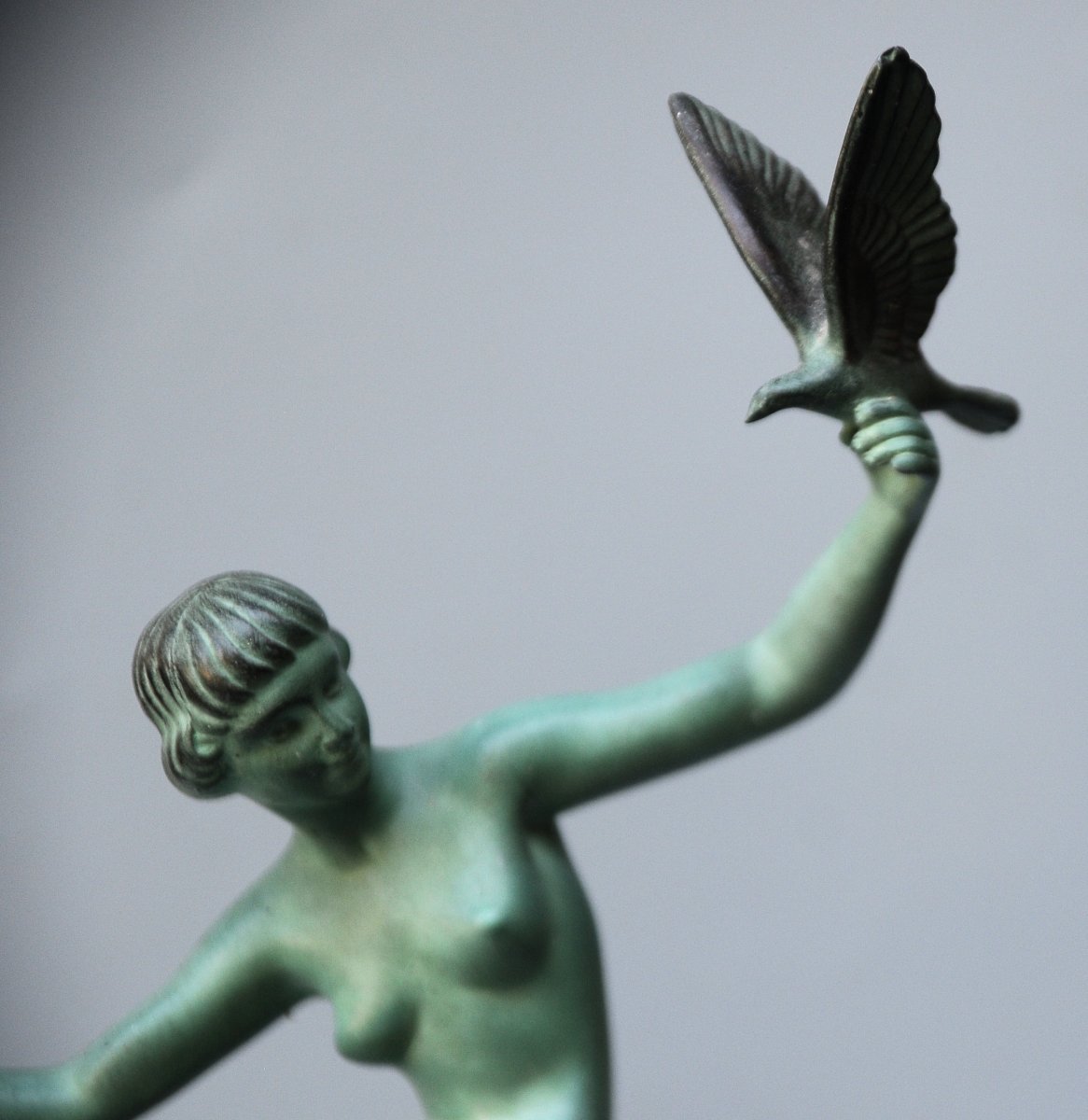 Marcel Bouraine, Atelier Le Verrier, “the Dancer With Doves,” Artistic Cast Iron, Circa 1925-photo-1