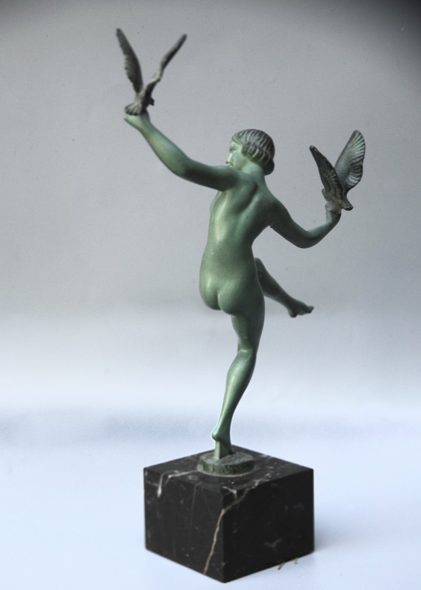 Marcel Bouraine, Atelier Le Verrier, “the Dancer With Doves,” Artistic Cast Iron, Circa 1925-photo-3