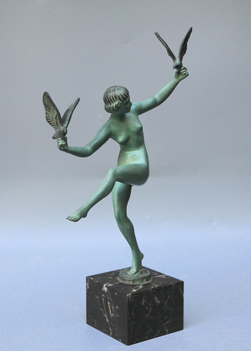 Marcel Bouraine, Atelier Le Verrier, “the Dancer With Doves,” Artistic Cast Iron, Circa 1925-photo-4