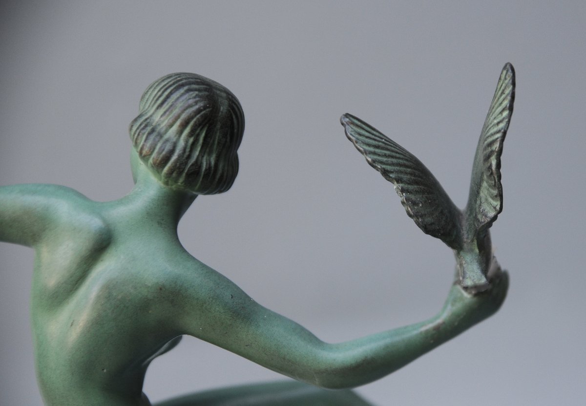Marcel Bouraine, Atelier Le Verrier, “the Dancer With Doves,” Artistic Cast Iron, Circa 1925-photo-6