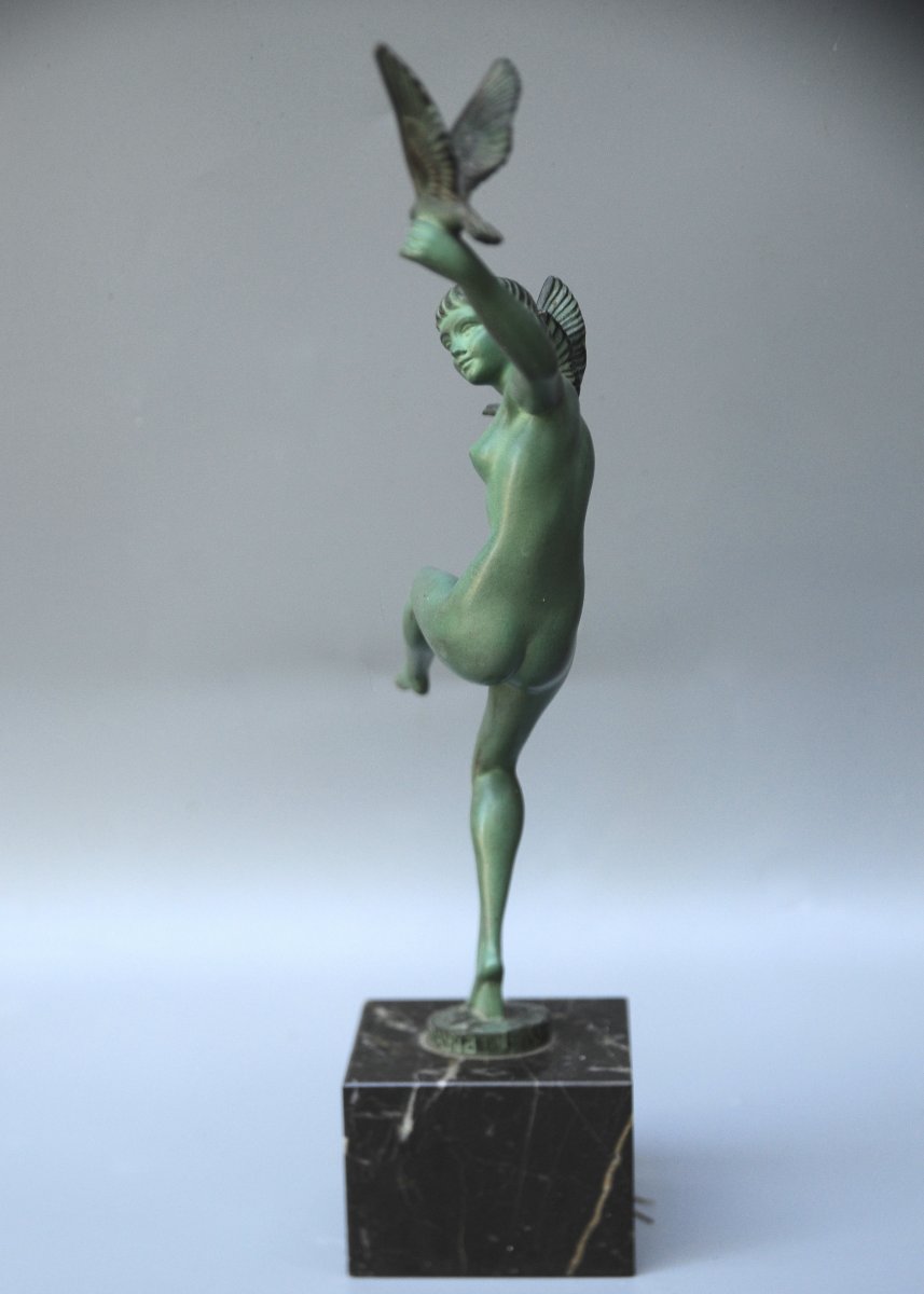 Marcel Bouraine, Atelier Le Verrier, “the Dancer With Doves,” Artistic Cast Iron, Circa 1925-photo-7