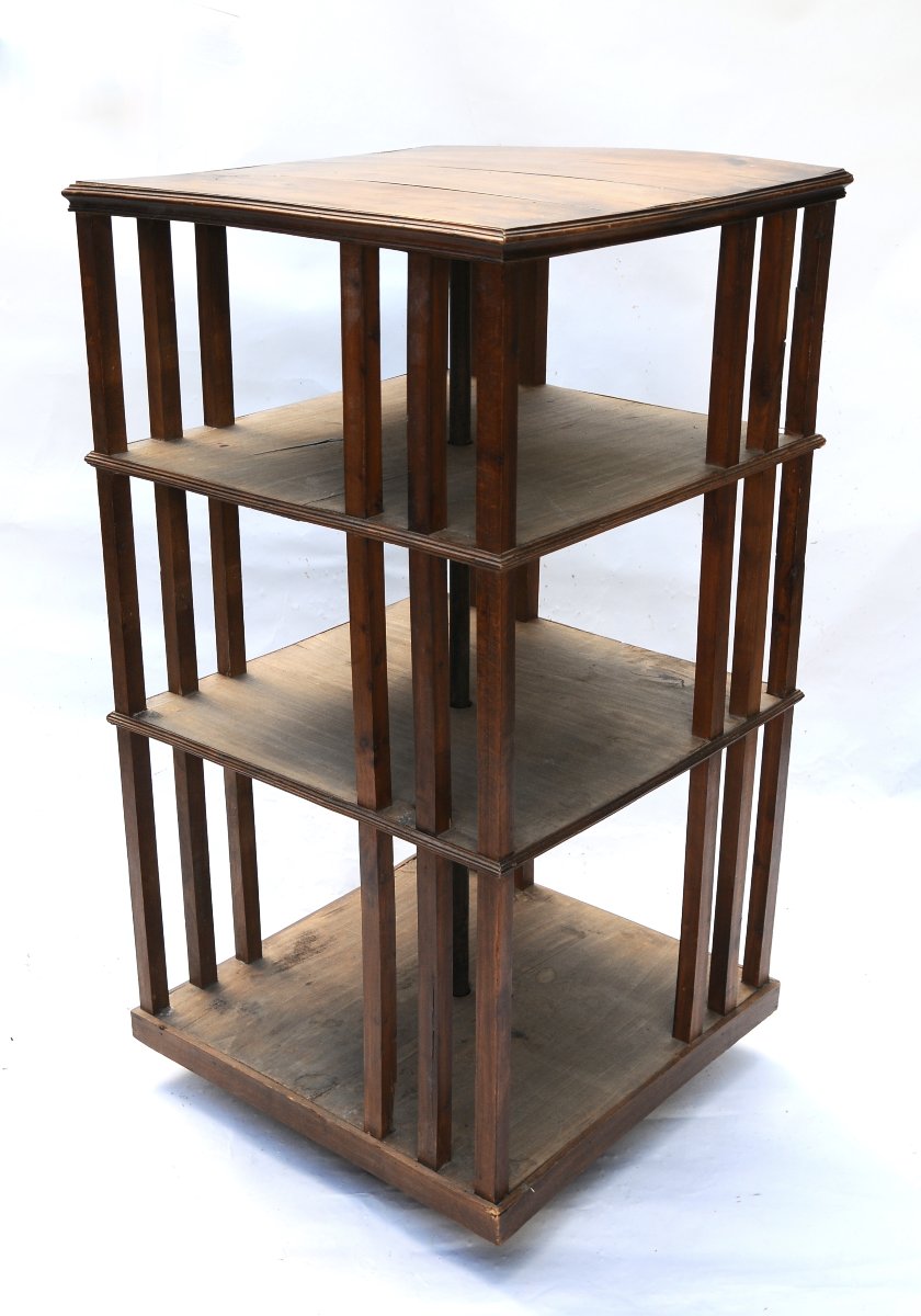 Rotating Bookcase, Circa 1900, Made Of Walnut