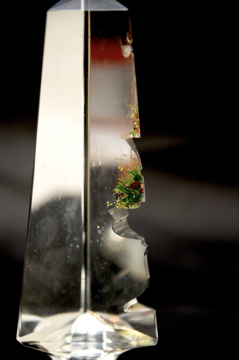 Pair Of Crystal Obelisks With Painted Intaglio Decorations, Circa 1860-photo-3