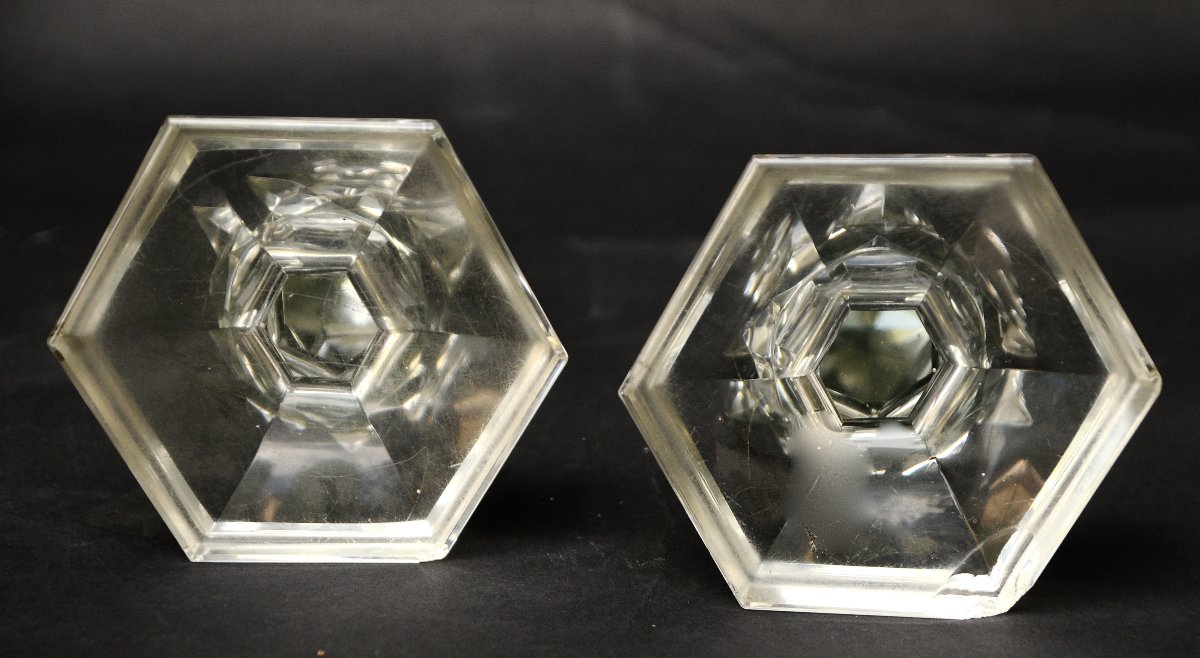 Pair Of Crystal Obelisks With Painted Intaglio Decorations, Circa 1860-photo-4