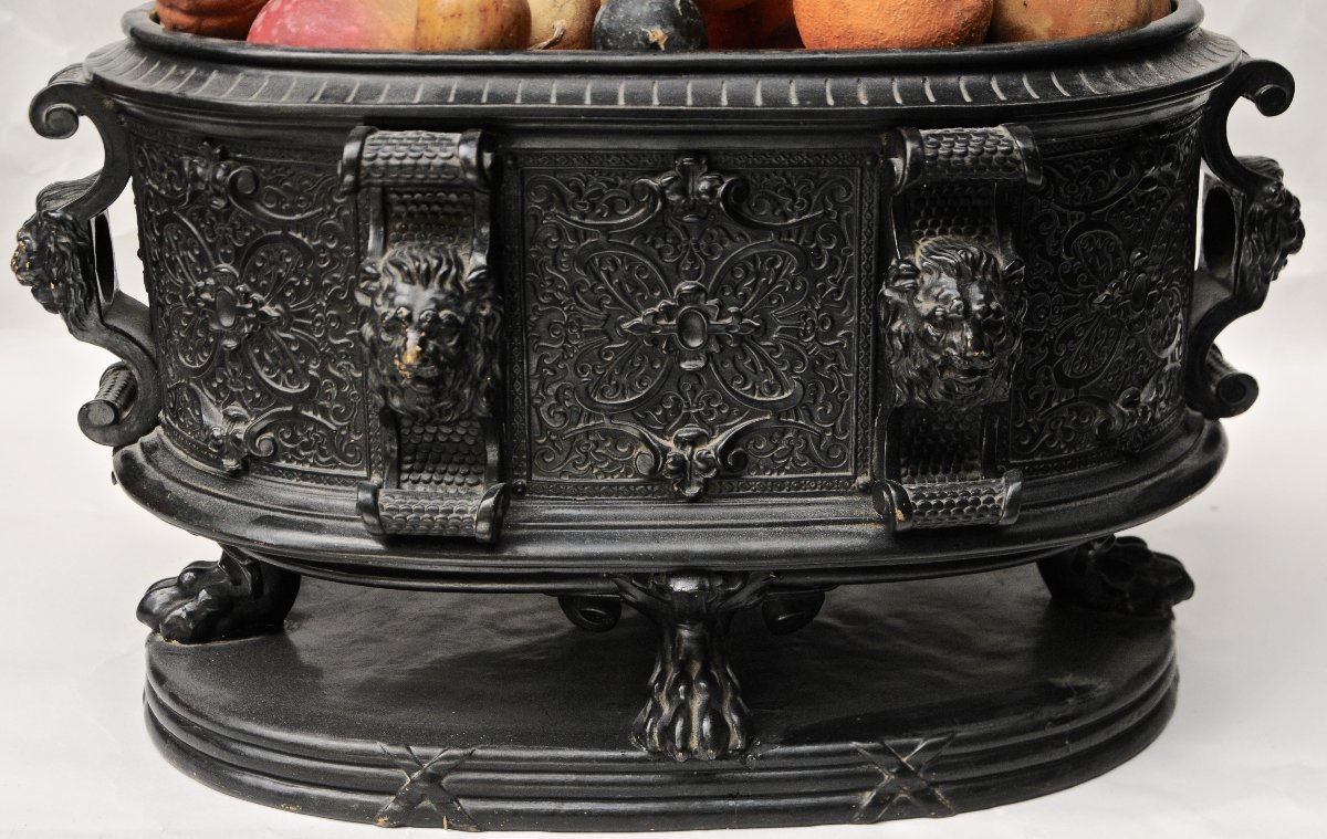 Importante Jardinière Néo-Renaissance en céramique  émaillée Noire, fin XIXème-photo-3