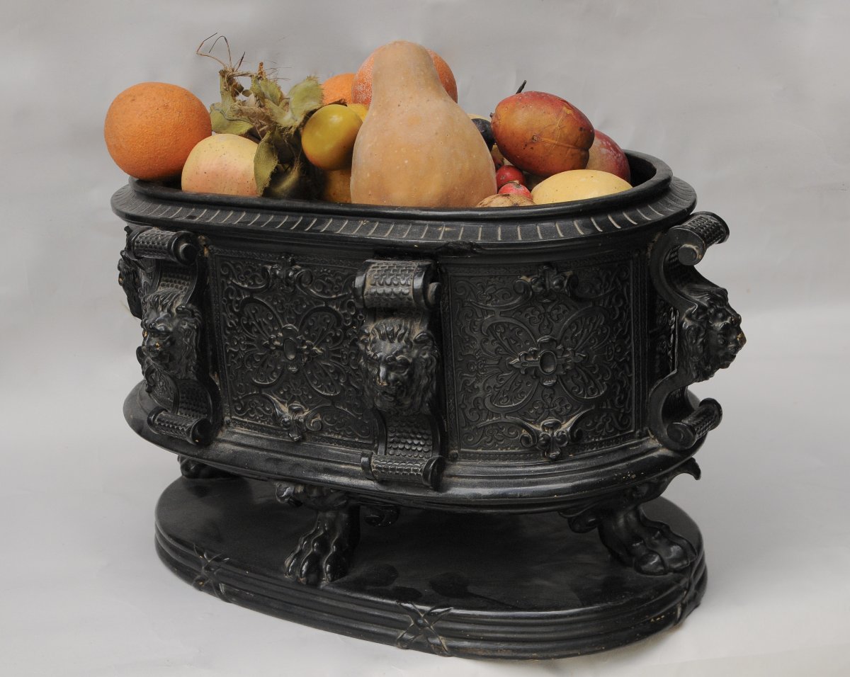 Importante Jardinière Néo-Renaissance en céramique  émaillée Noire, fin XIXème-photo-3