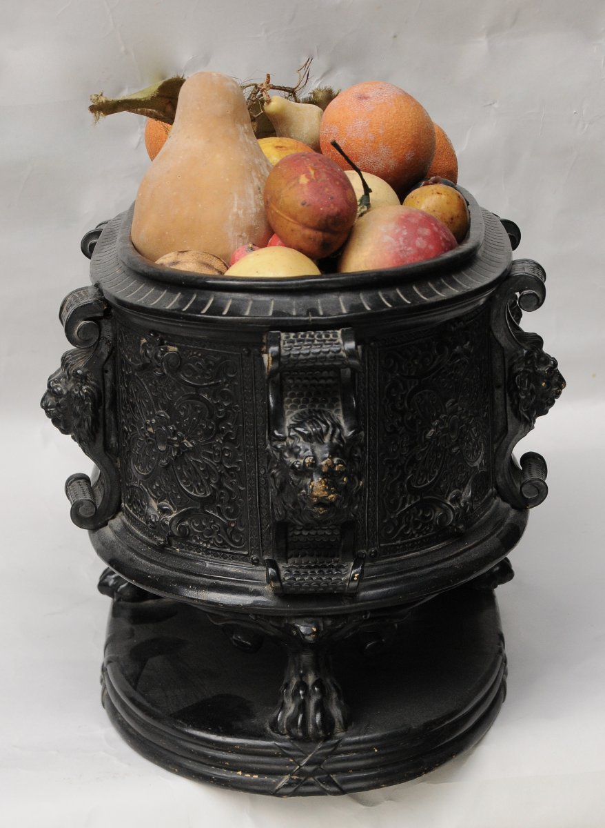 Importante Jardinière Néo-Renaissance en céramique  émaillée Noire, fin XIXème-photo-4