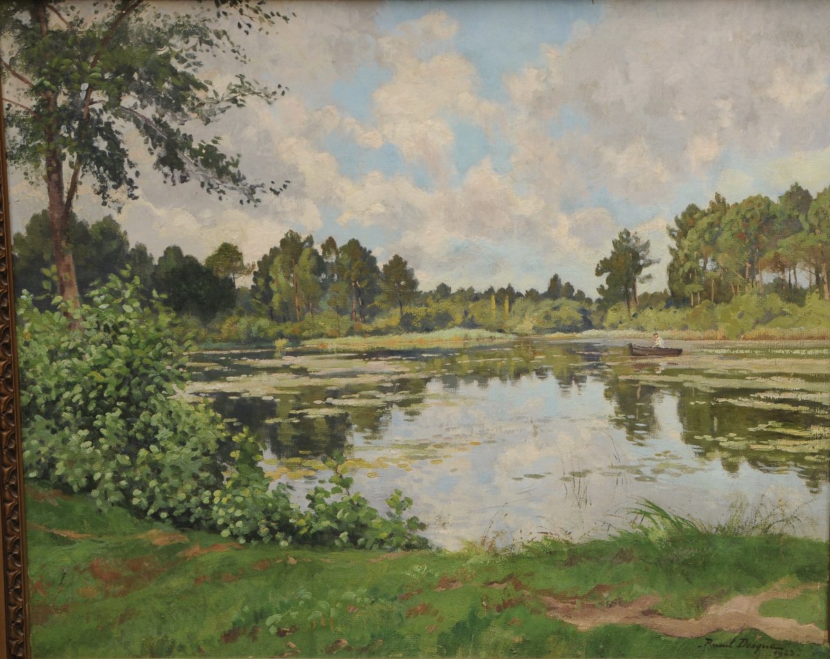 Raoul Dosque, "pond At Villandraut," 1923, Oil On Canvas-photo-3