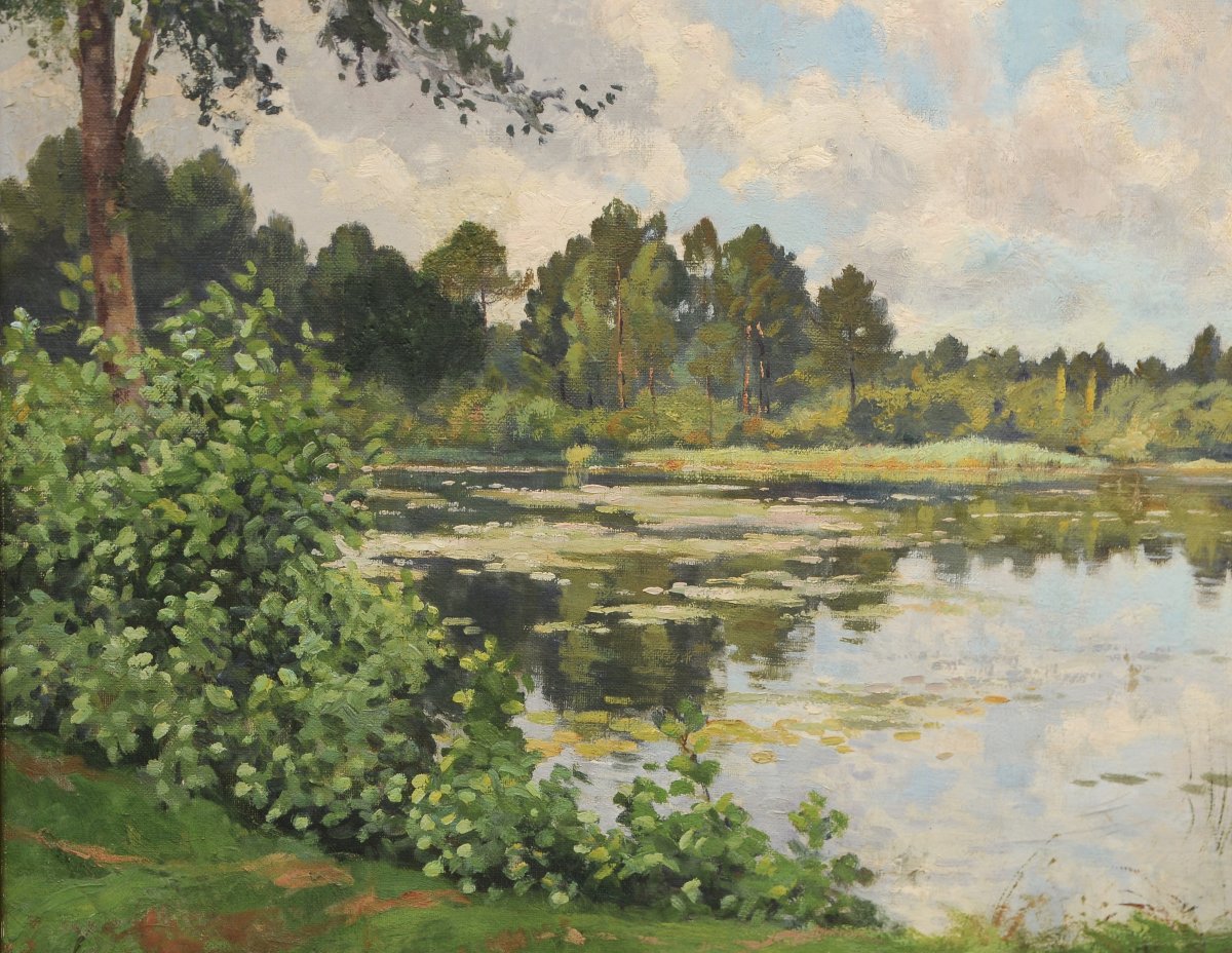 Raoul Dosque, "pond At Villandraut," 1923, Oil On Canvas-photo-4