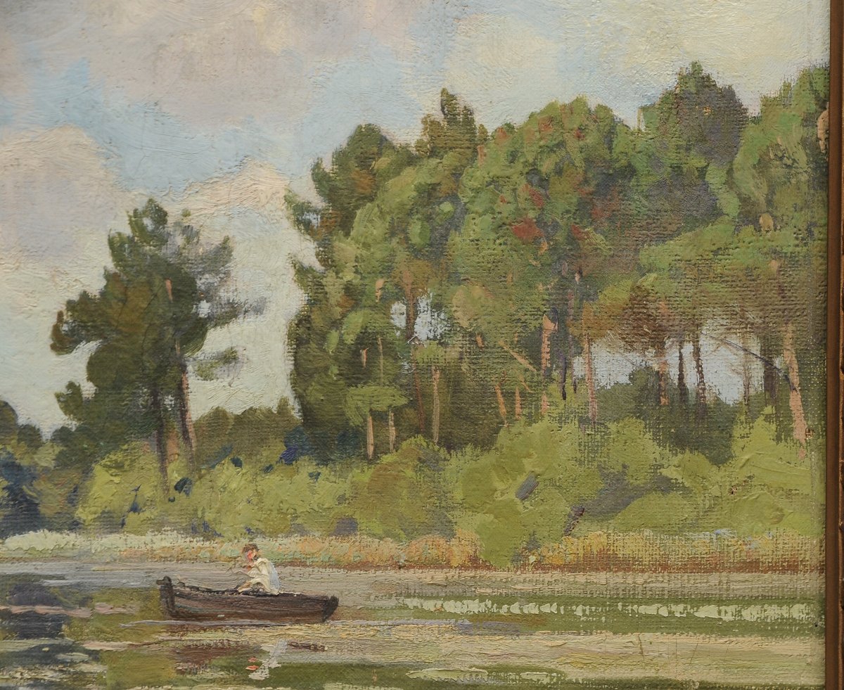 Raoul Dosque, "pond At Villandraut," 1923, Oil On Canvas-photo-3