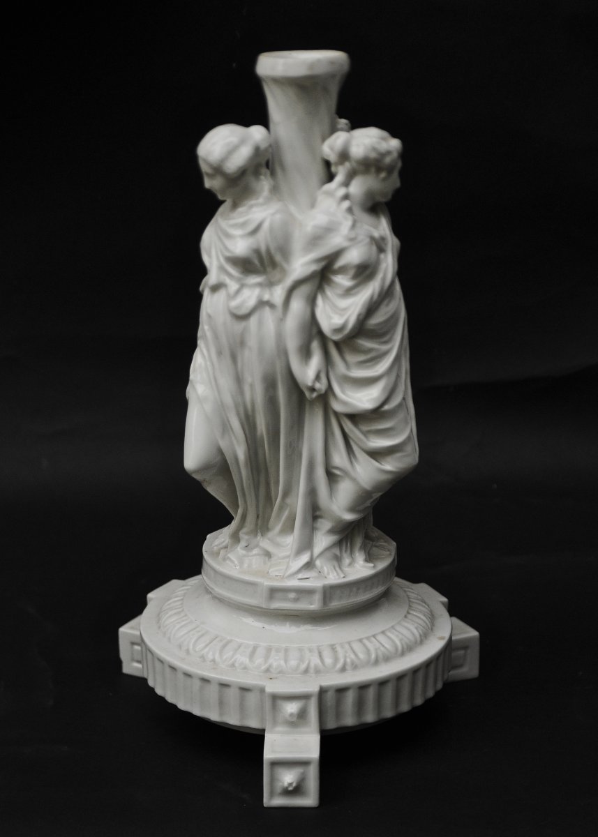 "Les Trois Grâces" d'aprés Germain Pilon, Surtout de Table 19ème Porcelaine Blanche -photo-4