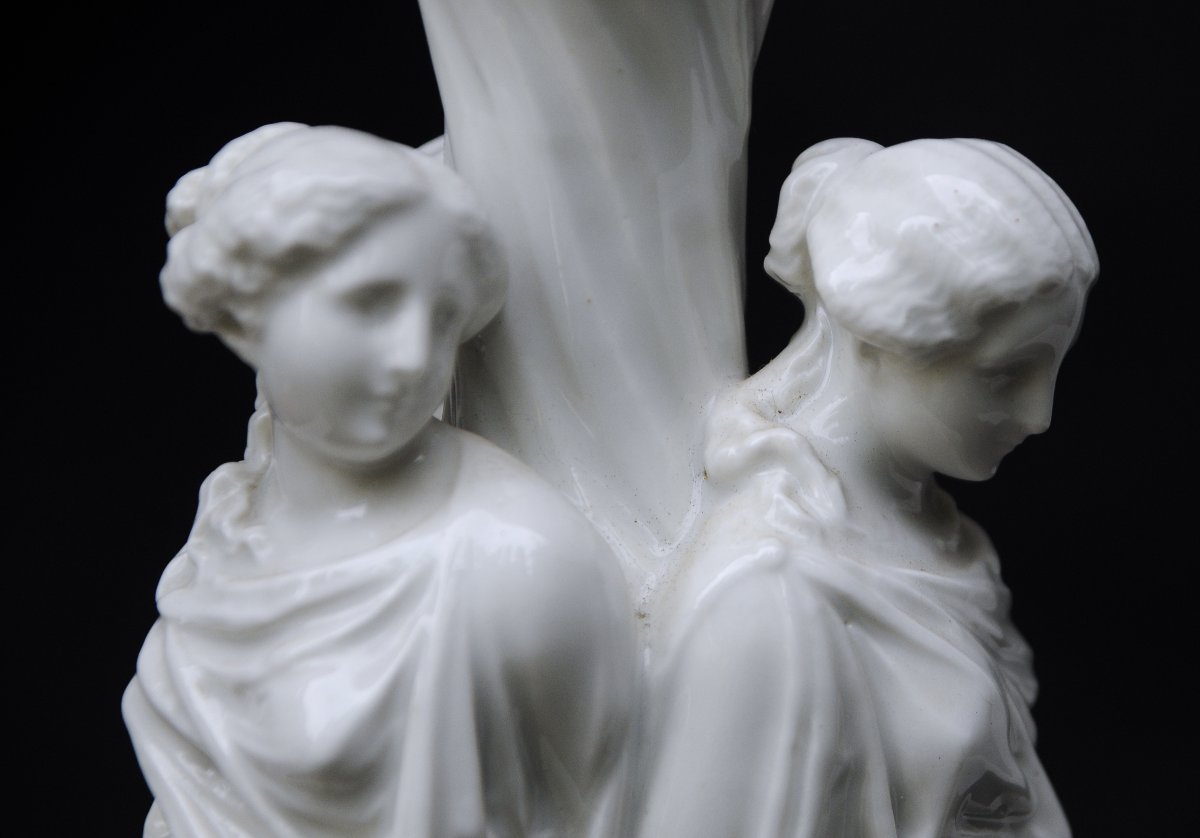 "Les Trois Grâces" d'aprés Germain Pilon, Surtout de Table 19ème Porcelaine Blanche -photo-2