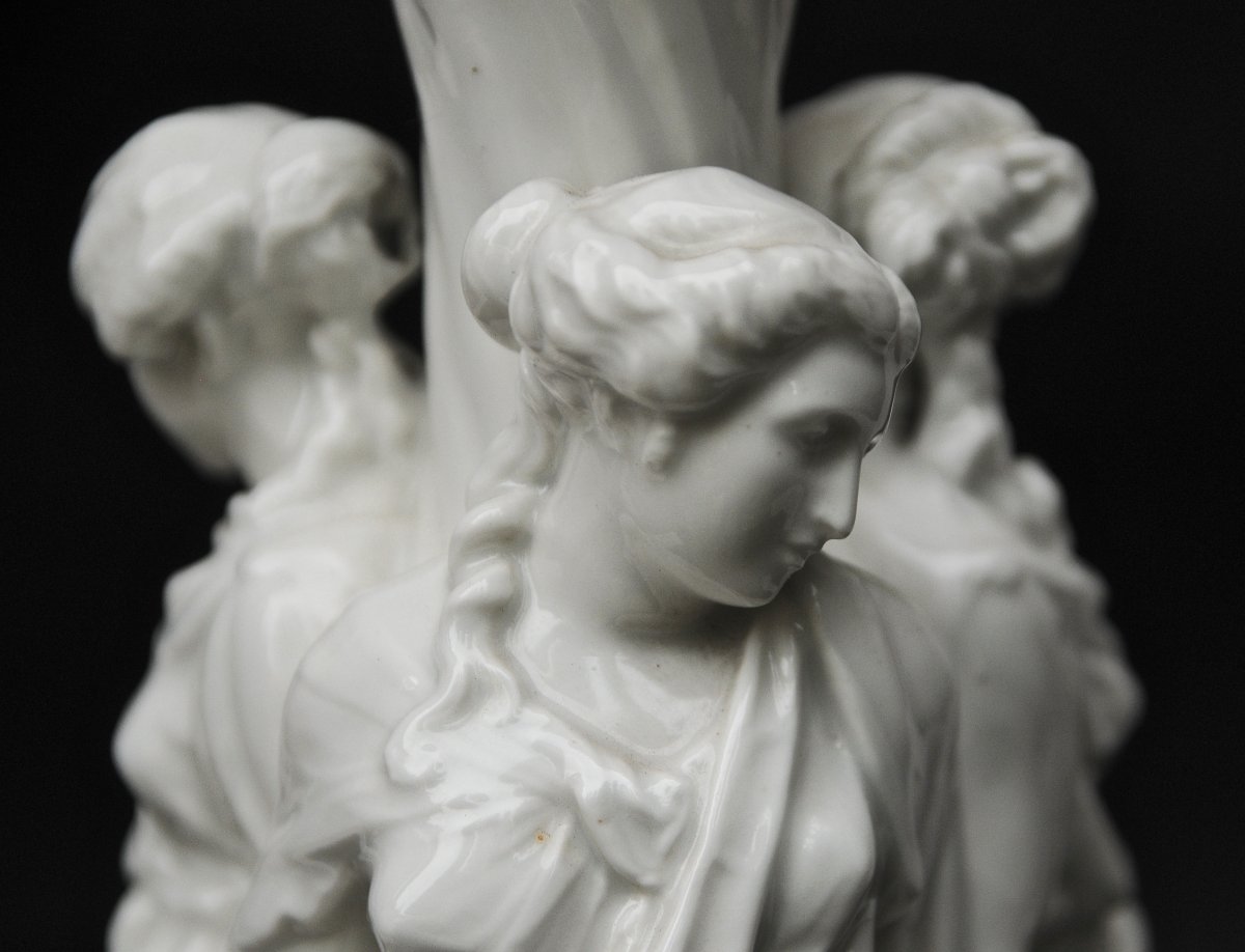 "Les Trois Grâces" d'aprés Germain Pilon, Surtout de Table 19ème Porcelaine Blanche -photo-7