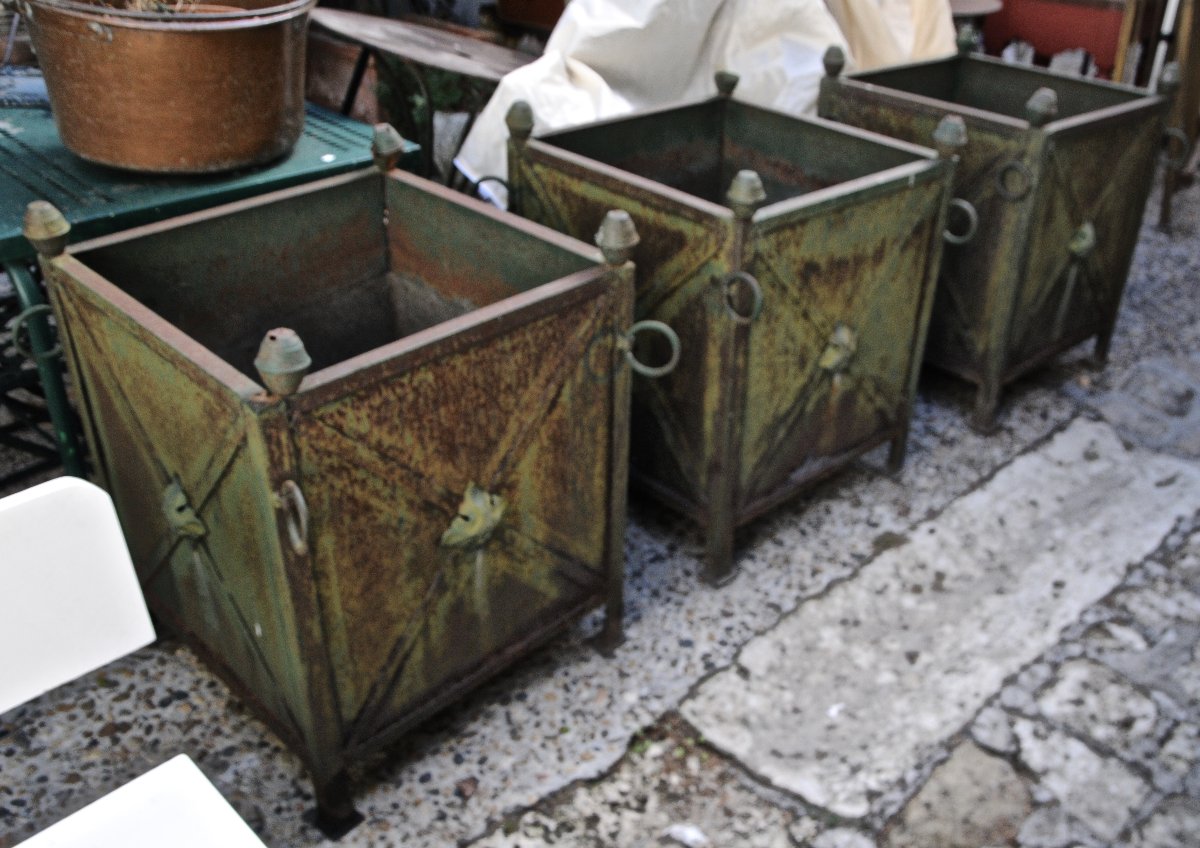 Pair Of Versailles-style Green Sheet Metal Orange Or Lemon Tree Planters-photo-3