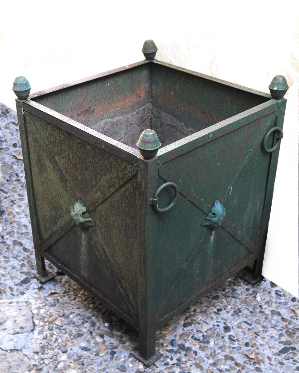 Pair Of Versailles-style Green Sheet Metal Orange Or Lemon Tree Planters