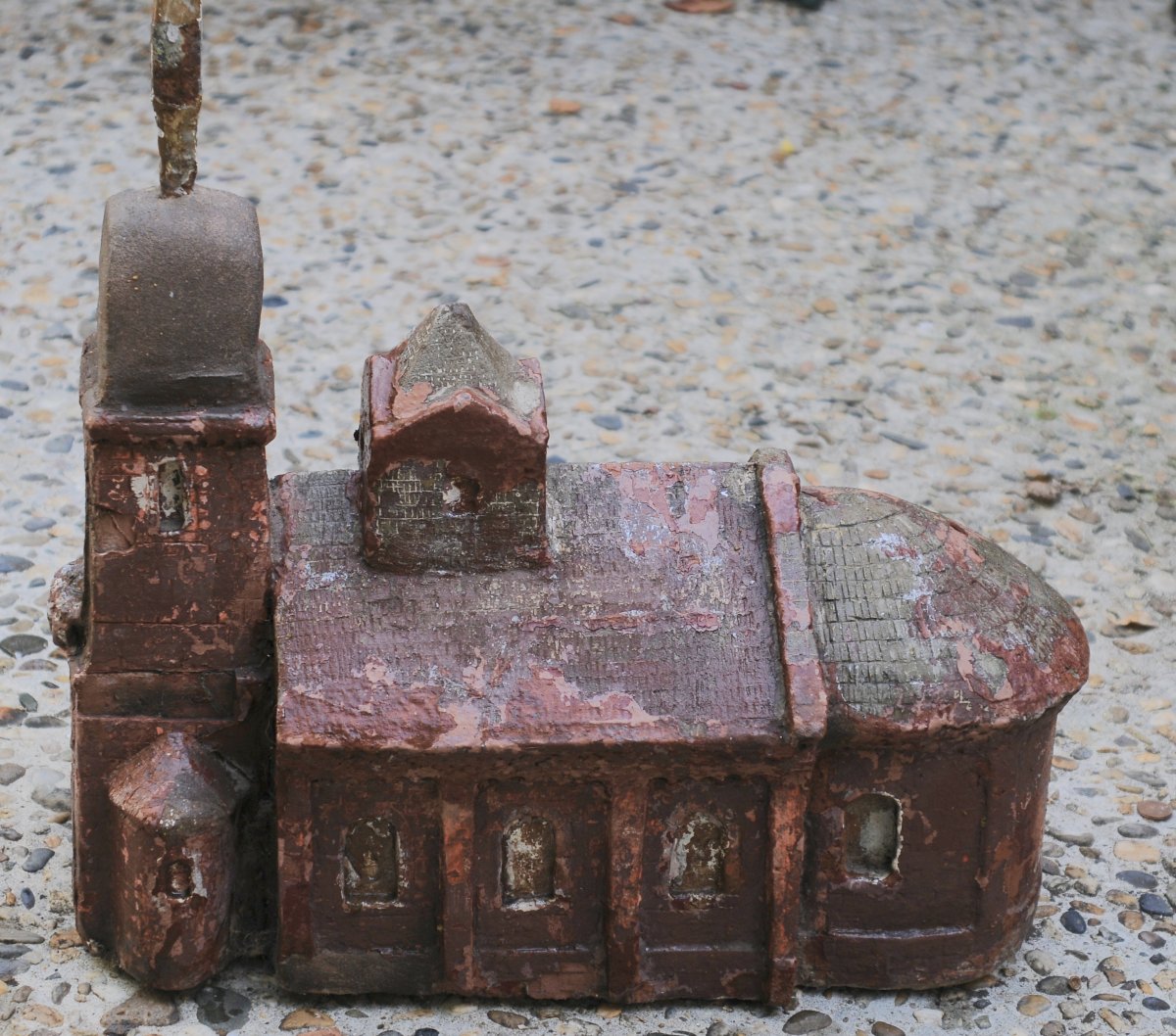 Romanesque Chapel Carved From Stone, Weather Vane Or Ridge Finial, 19th Century, Folk Art-photo-3
