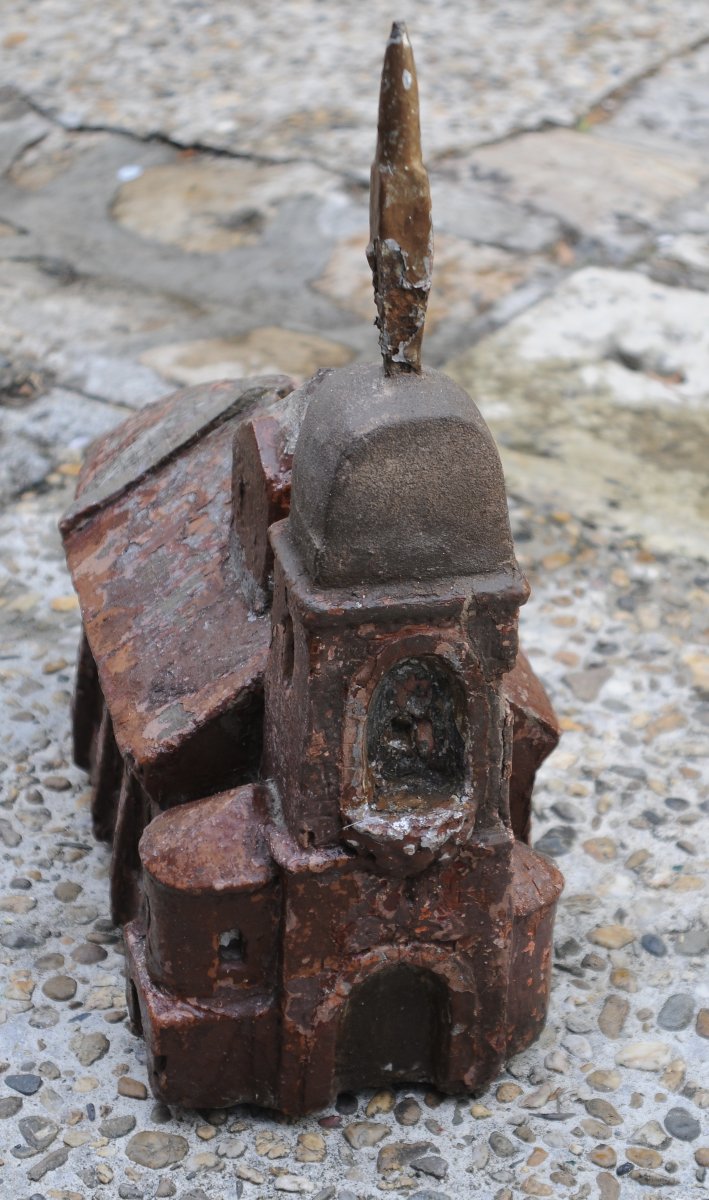 Romanesque Chapel Carved From Stone, Weather Vane Or Ridge Finial, 19th Century, Folk Art-photo-4