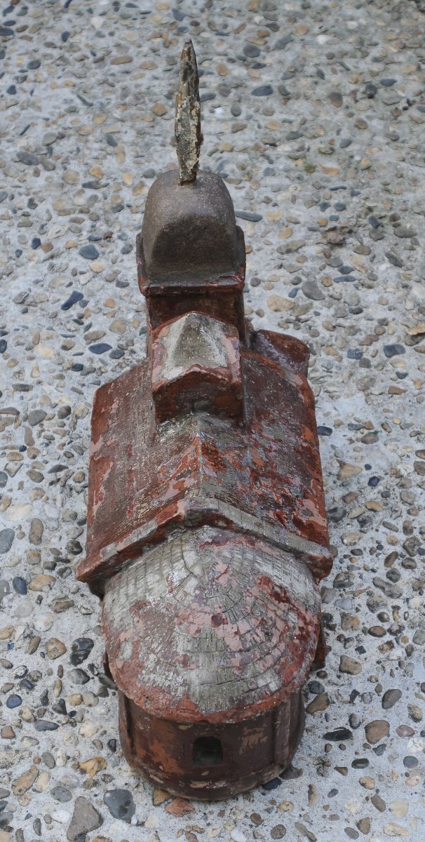 Romanesque Chapel Carved From Stone, Weather Vane Or Ridge Finial, 19th Century, Folk Art-photo-2