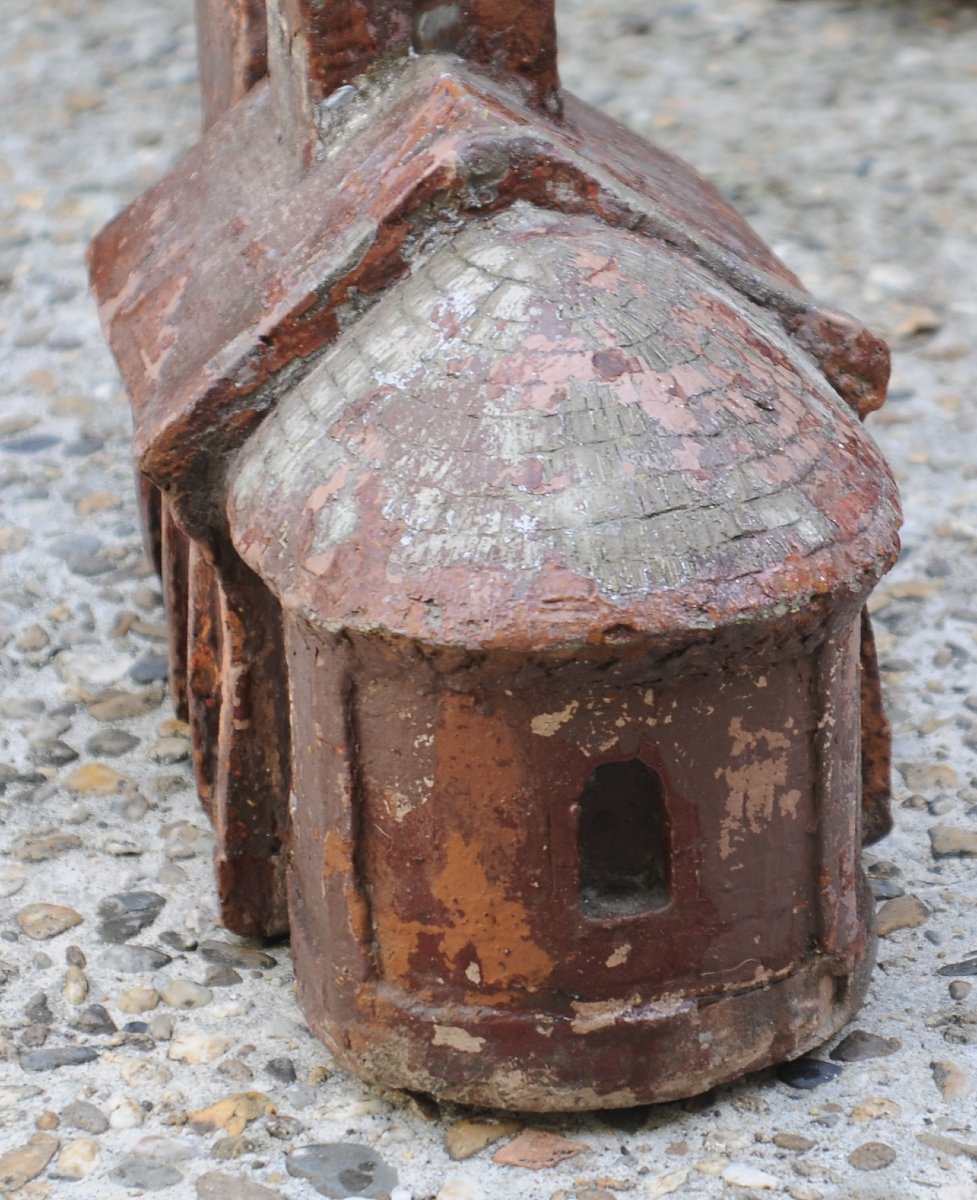 Romanesque Chapel Carved From Stone, Weather Vane Or Ridge Finial, 19th Century, Folk Art-photo-3
