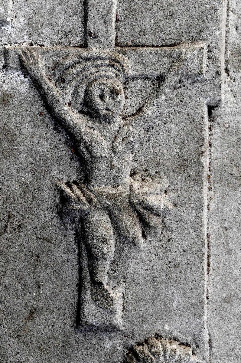 "crucifixion" 17th-century Carved Stone Bas-relief, Folk Art-photo-3