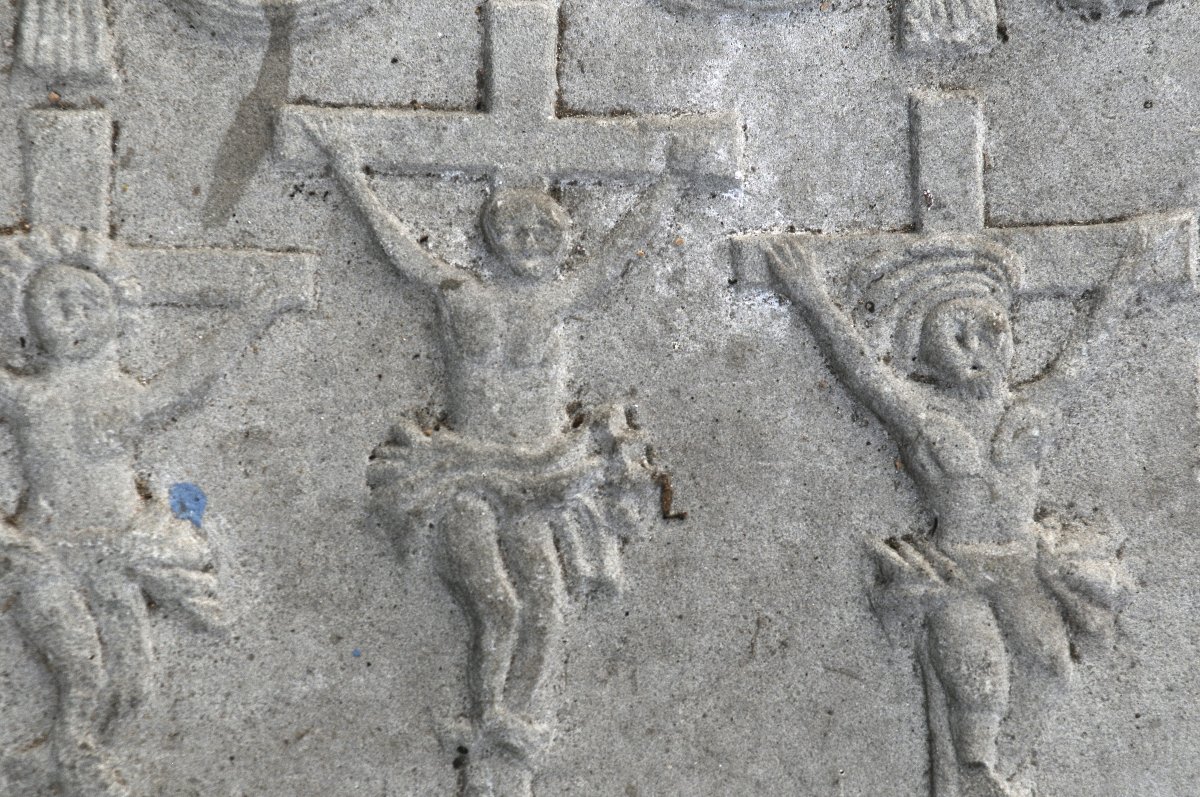 "crucifixion" 17th-century Carved Stone Bas-relief, Folk Art-photo-2