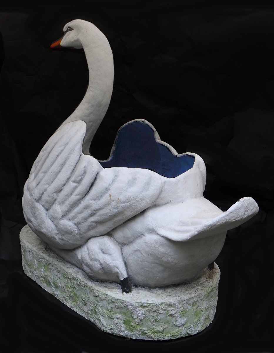 Painted Cardboard Carousel Swan, Circa 1900-photo-4