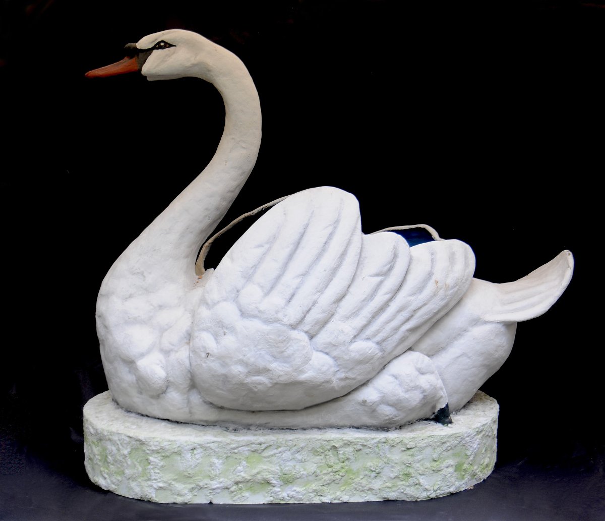 Painted Cardboard Carousel Swan, Circa 1900