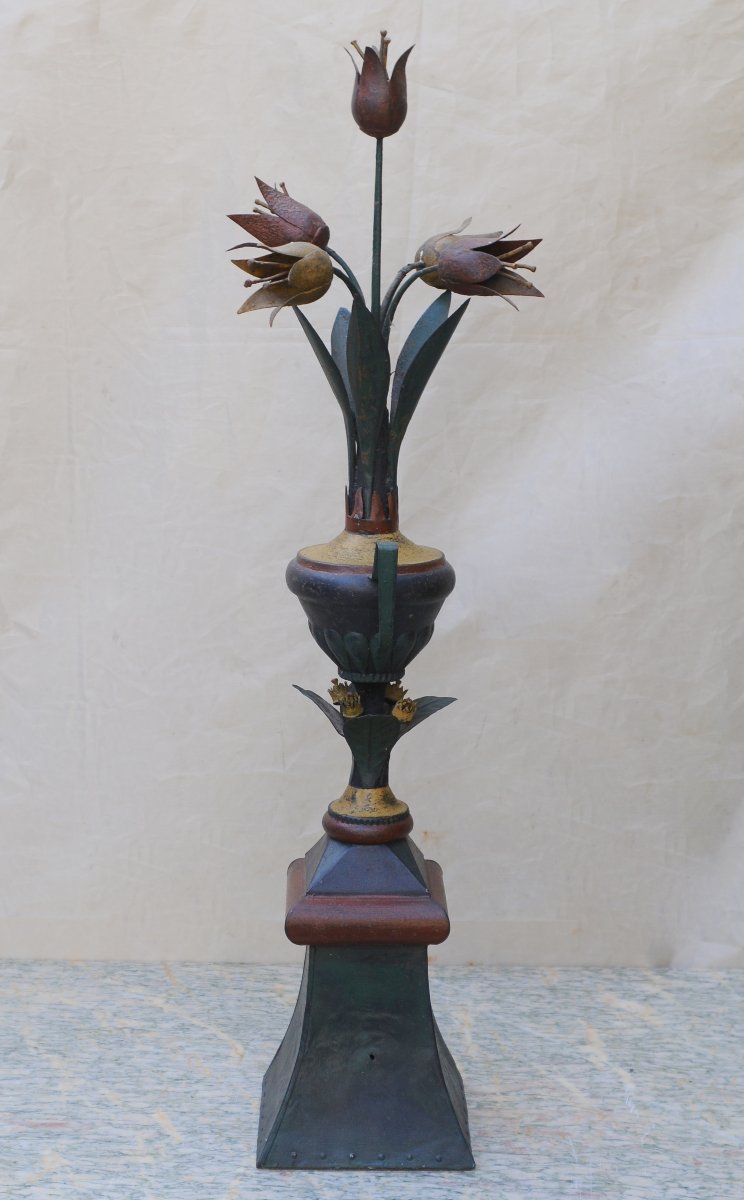 Epi de Faîtage en Zinc et Tôle Polychrome 19ème, Art Populaire-photo-3