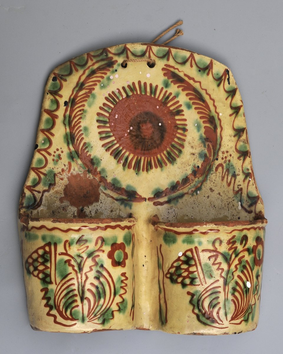 19th-century Glazed Terracotta Wall-mounted Cutlery Holder