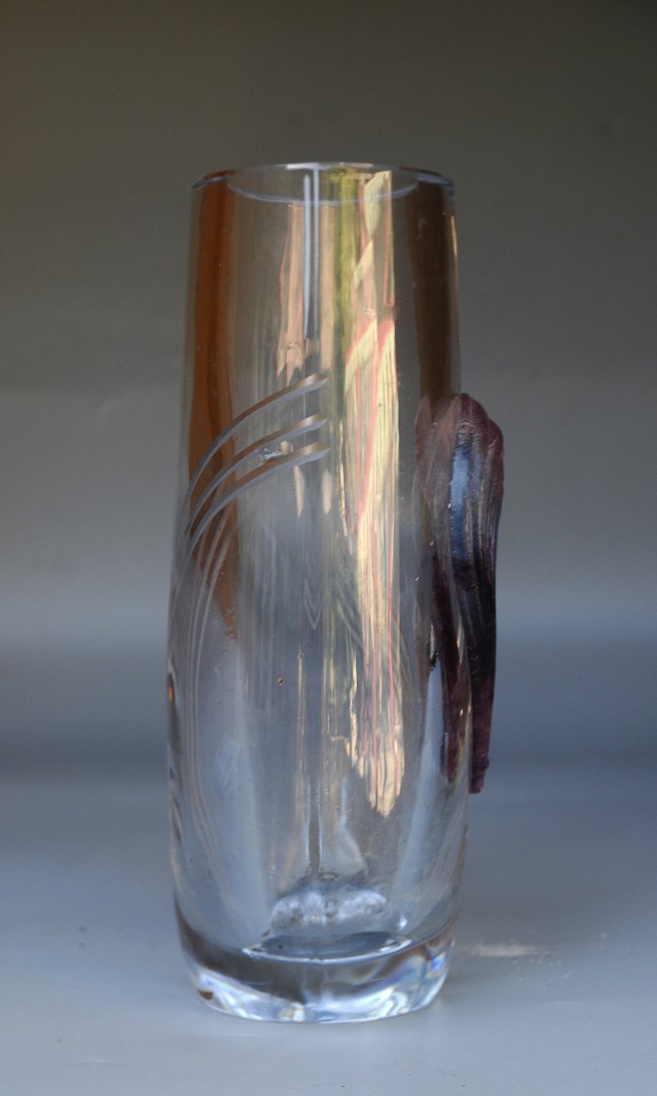 Daum, Ovoid Crystal Vase With Floral Design, Circa 1960-photo-2