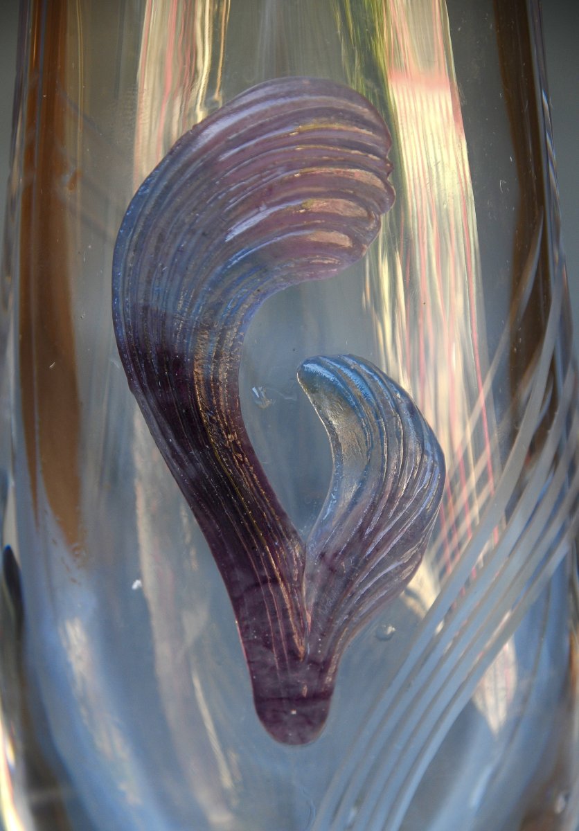 Daum, Ovoid Crystal Vase With Floral Design, Circa 1960-photo-3