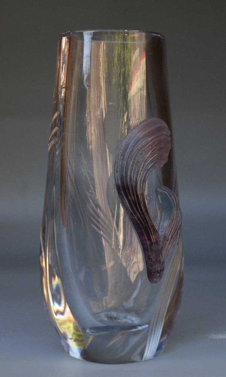 Daum, Ovoid Crystal Vase With Floral Design, Circa 1960-photo-4