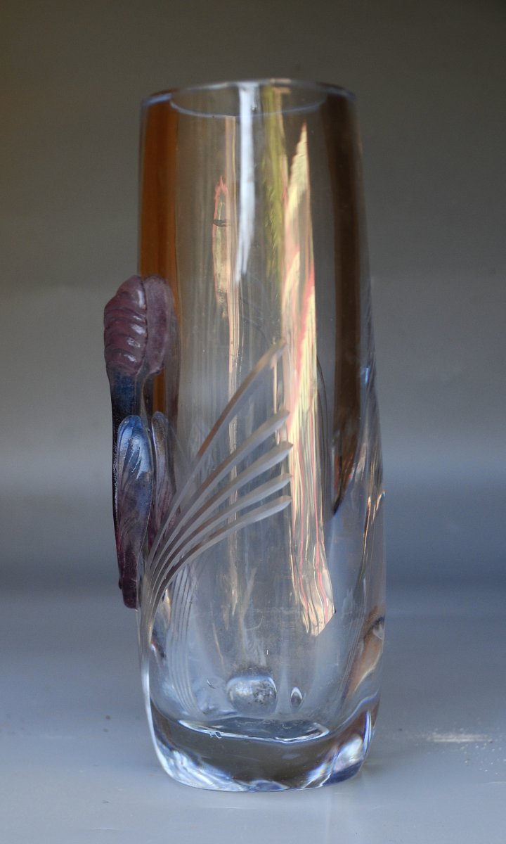 Daum, Ovoid Crystal Vase With Floral Design, Circa 1960-photo-2