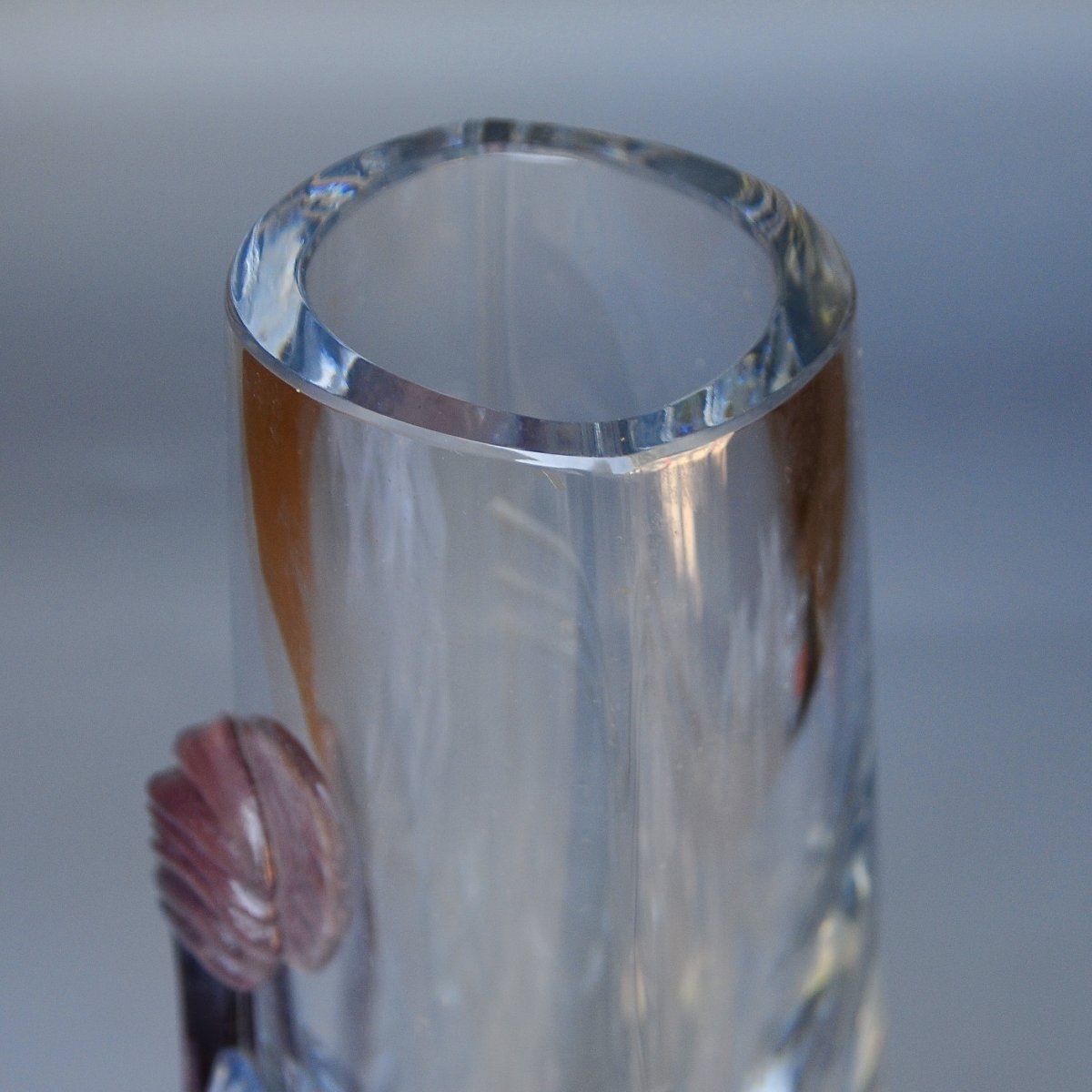 Daum, Ovoid Crystal Vase With Floral Design, Circa 1960-photo-3