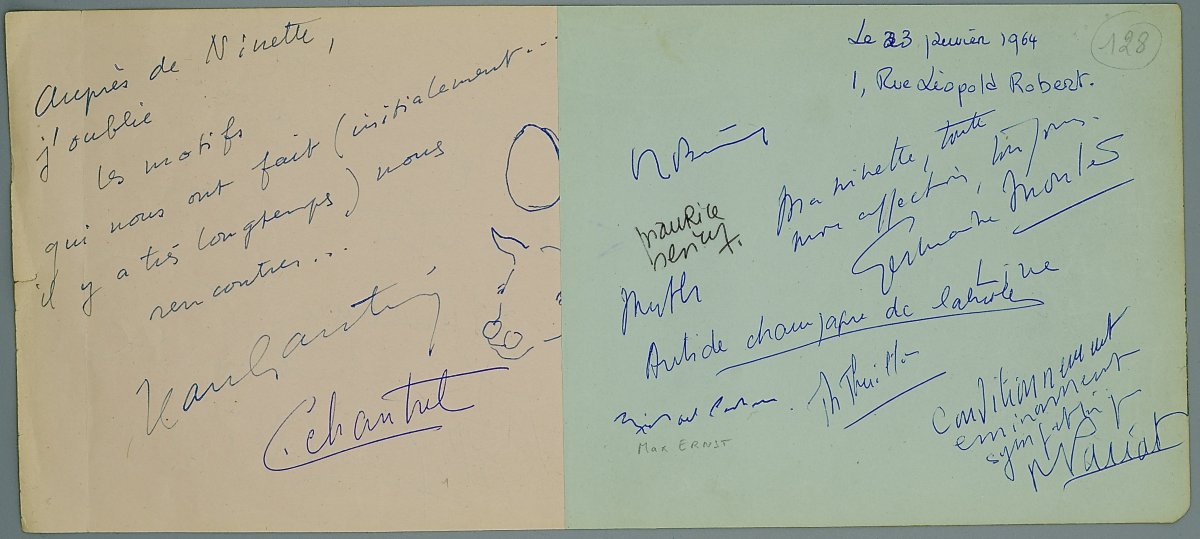 Surrealism, Page From An Amicorum Album By Man Ray, Autographs By Max Ernst, Waldberg...