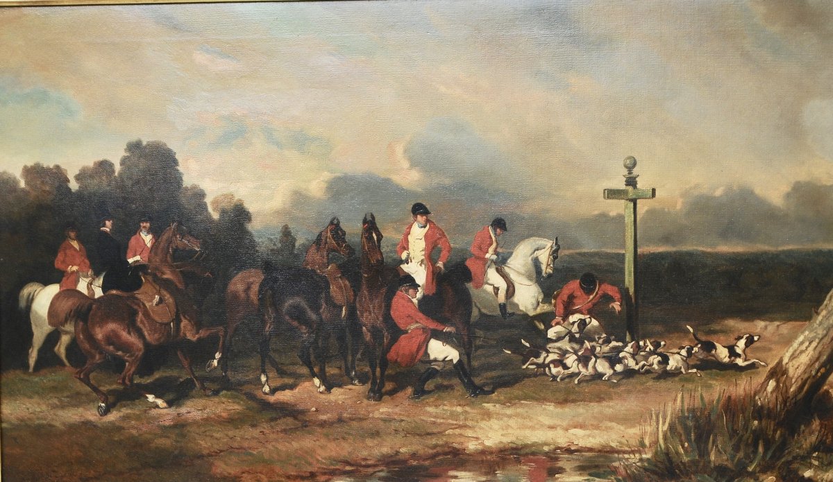 Alfred De Dreux, "scene Of A Hunt With Hounds," Oil On Canvas, Circa 1850-photo-2