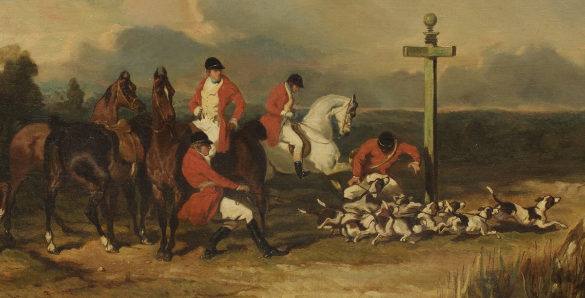 Alfred De Dreux, "scene Of A Hunt With Hounds," Oil On Canvas, Circa 1850-photo-3