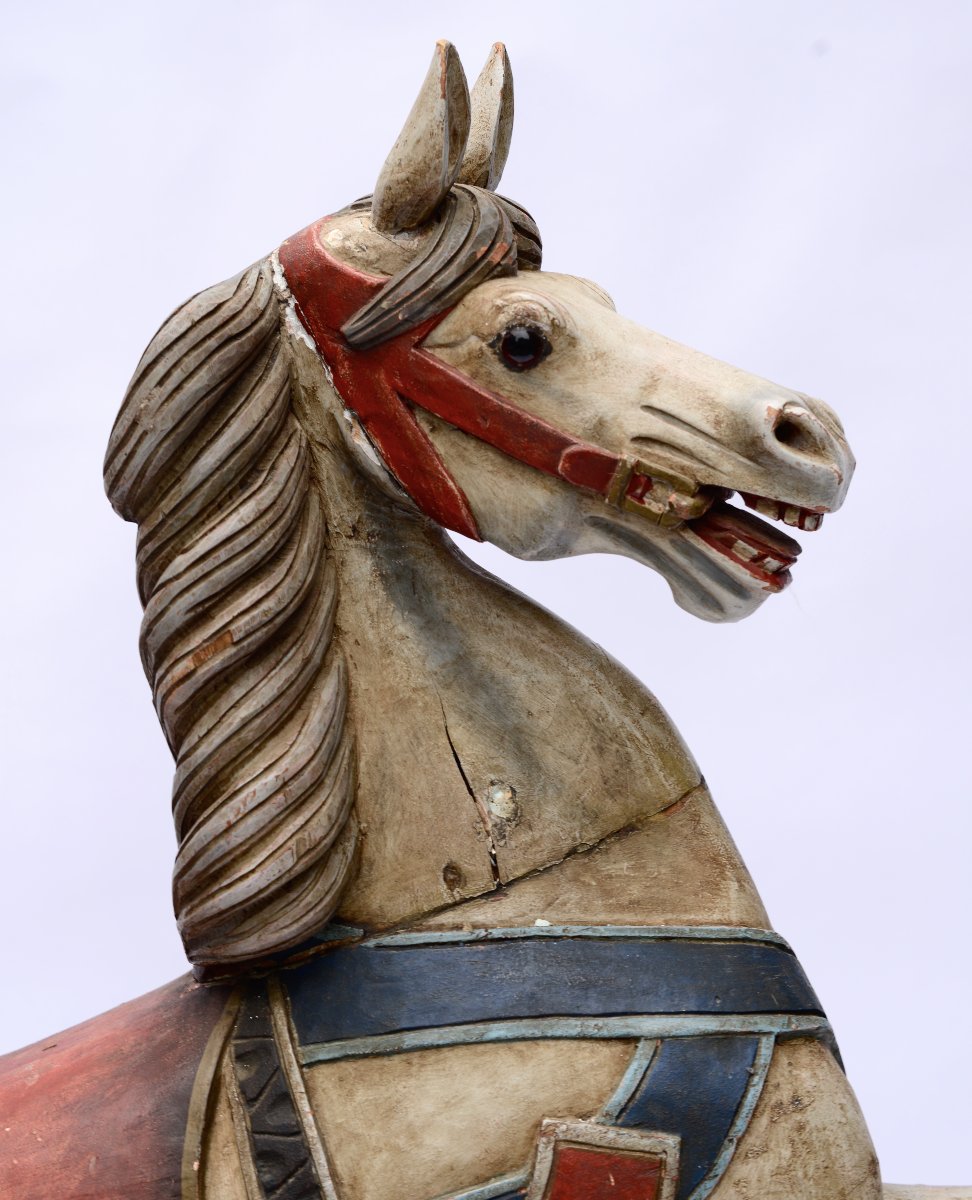 Cheval de Manège en Bois Polychrome-photo-3